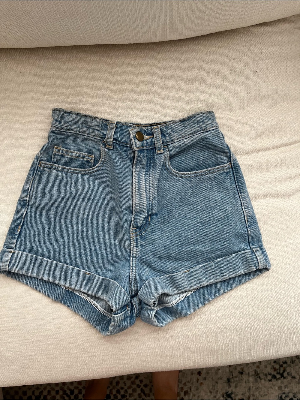 American Apparel Light Blue High-Rise Rolled Hem Denim Shorts